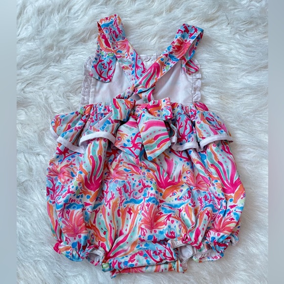 Lily pattern summer ruffle smocked bubble romper - Picture 2 of 3